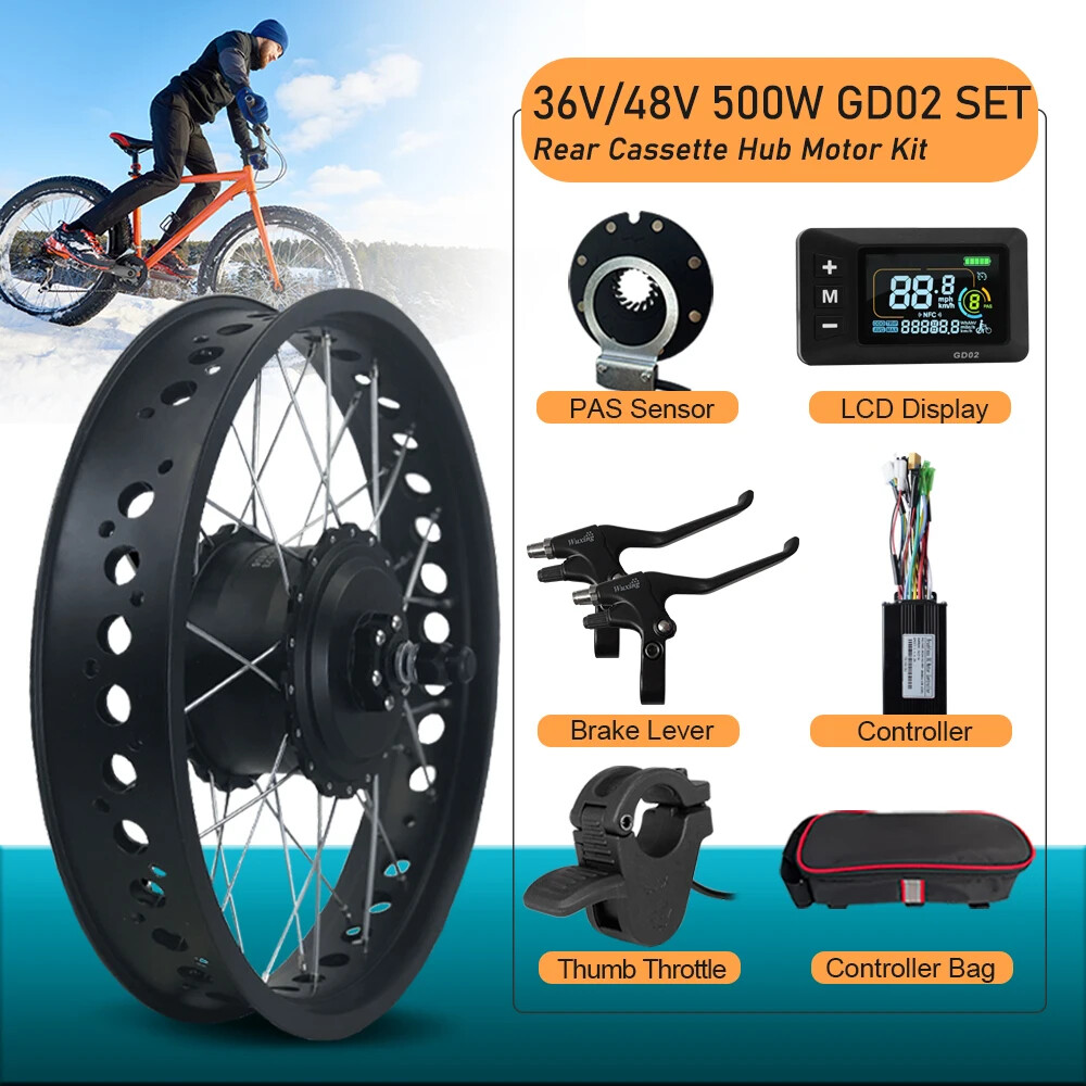 20/24/26in 36V 48V 500W Rear Cassette Hub Motor for Electric Bike Conversion Kit