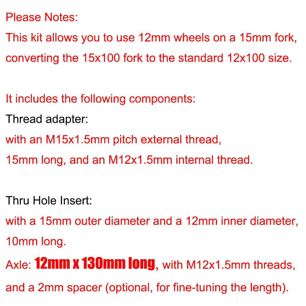 Fork Thru Axle Conversion Kit 15mm to 12mm For Most Road Gravel Cyclocross Forks