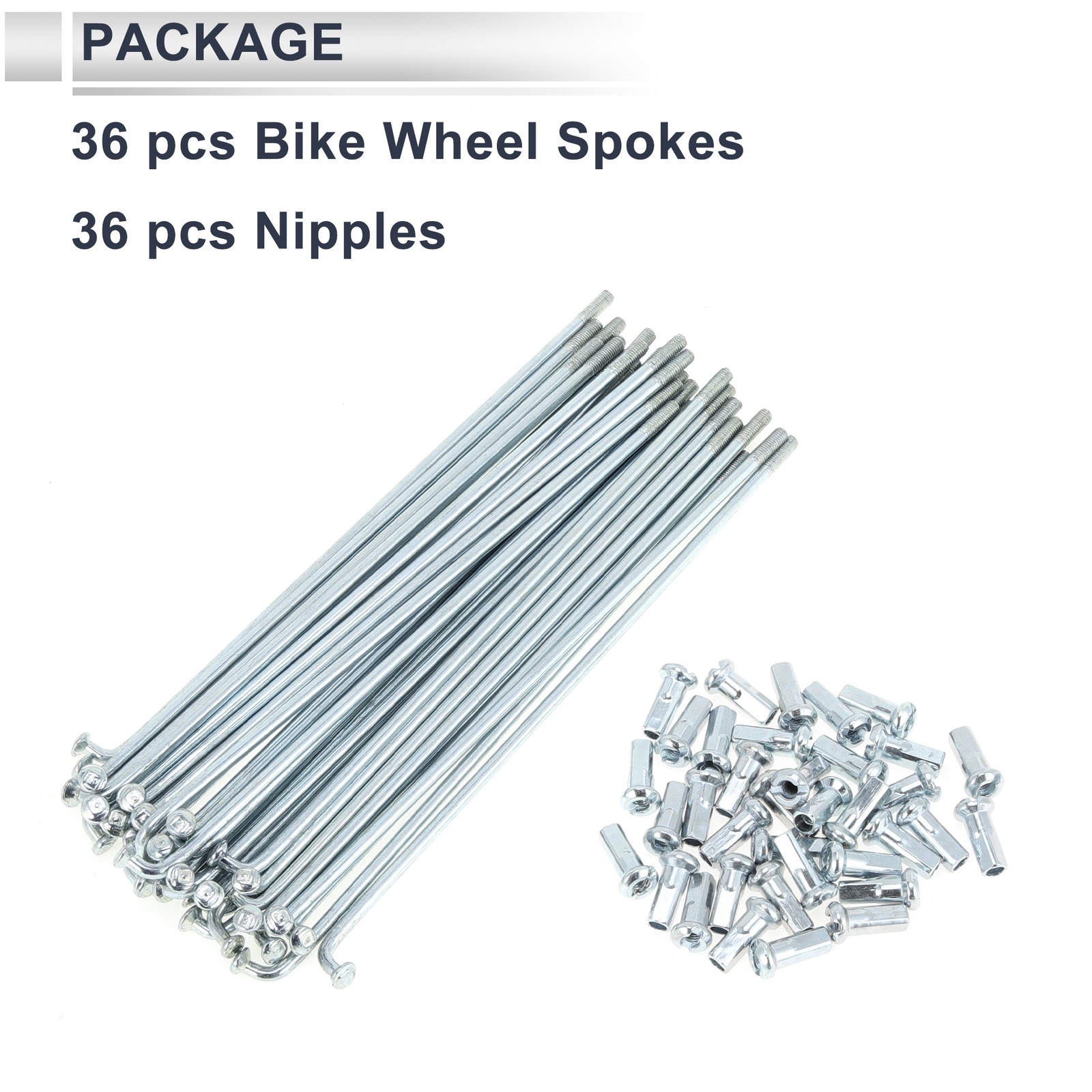 1 Set 12G 131mm Length Bicycle Spokes Nipple Carbon Steel Galvanized Silver Tone