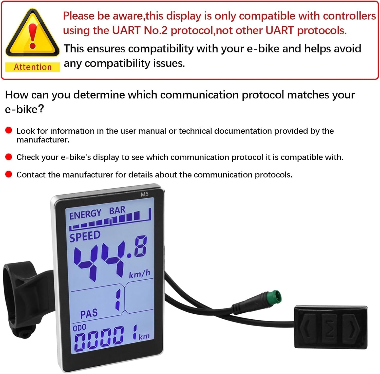 Electric Bike LCD Control Panel, Easy Install with Waterproof Connector Included