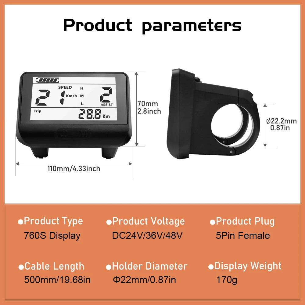 E-Bike LCD Display 760S UART Protocol for BBS01B BBS 02B BBSHD Mid Drive Motor