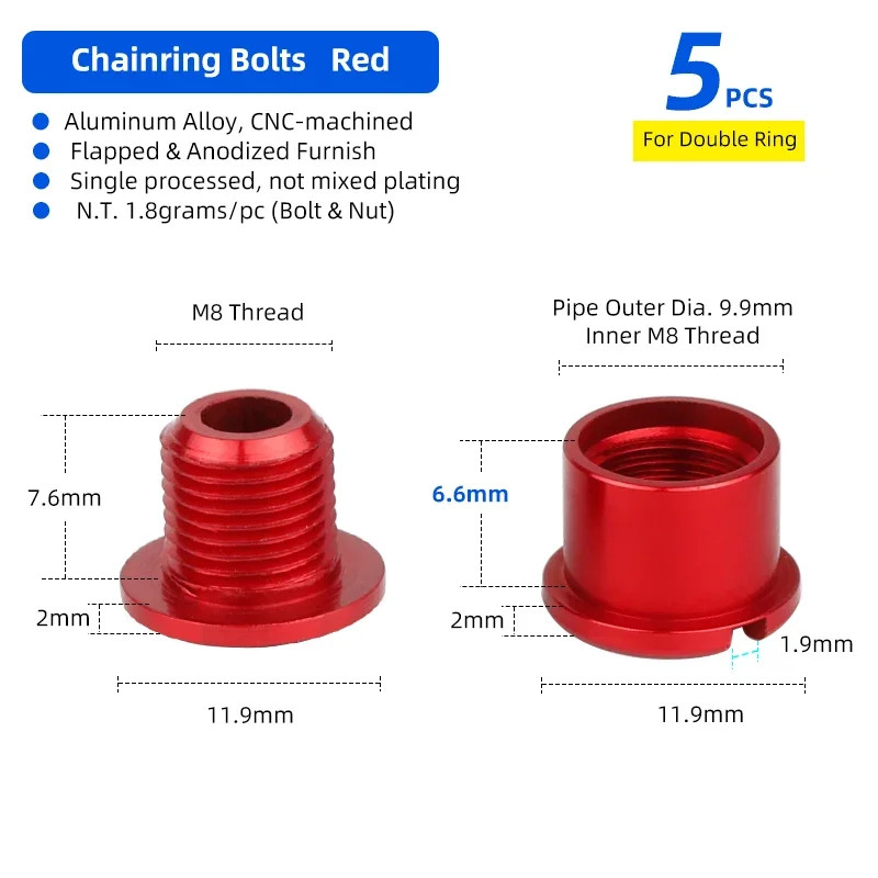 5Pcs Bicycle Crankset Bolts 6.5/8.5Mm Single Double Chainrings Screw Outer Nut D