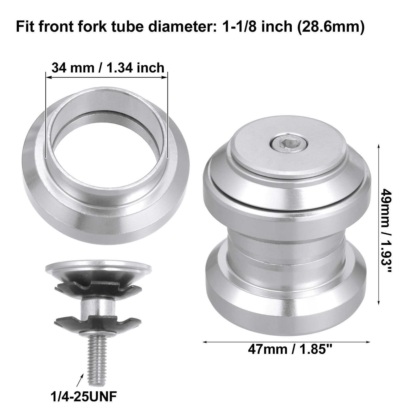 1-1/8″ Threadless MTB Bike Bicycle Sealed External Bearing Headset Silver Tone