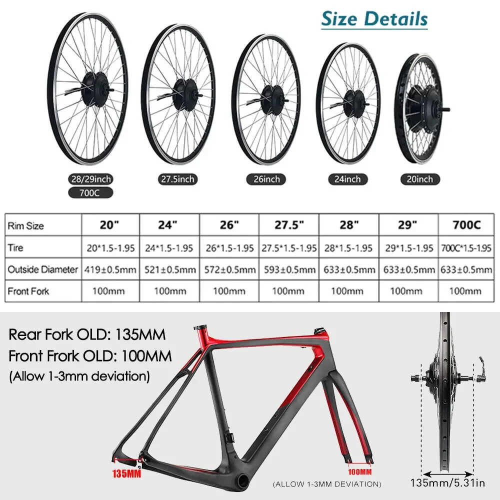 250W 350W 500W Electric Bike Conversion Kit Brushless Gear Motor LCD Display