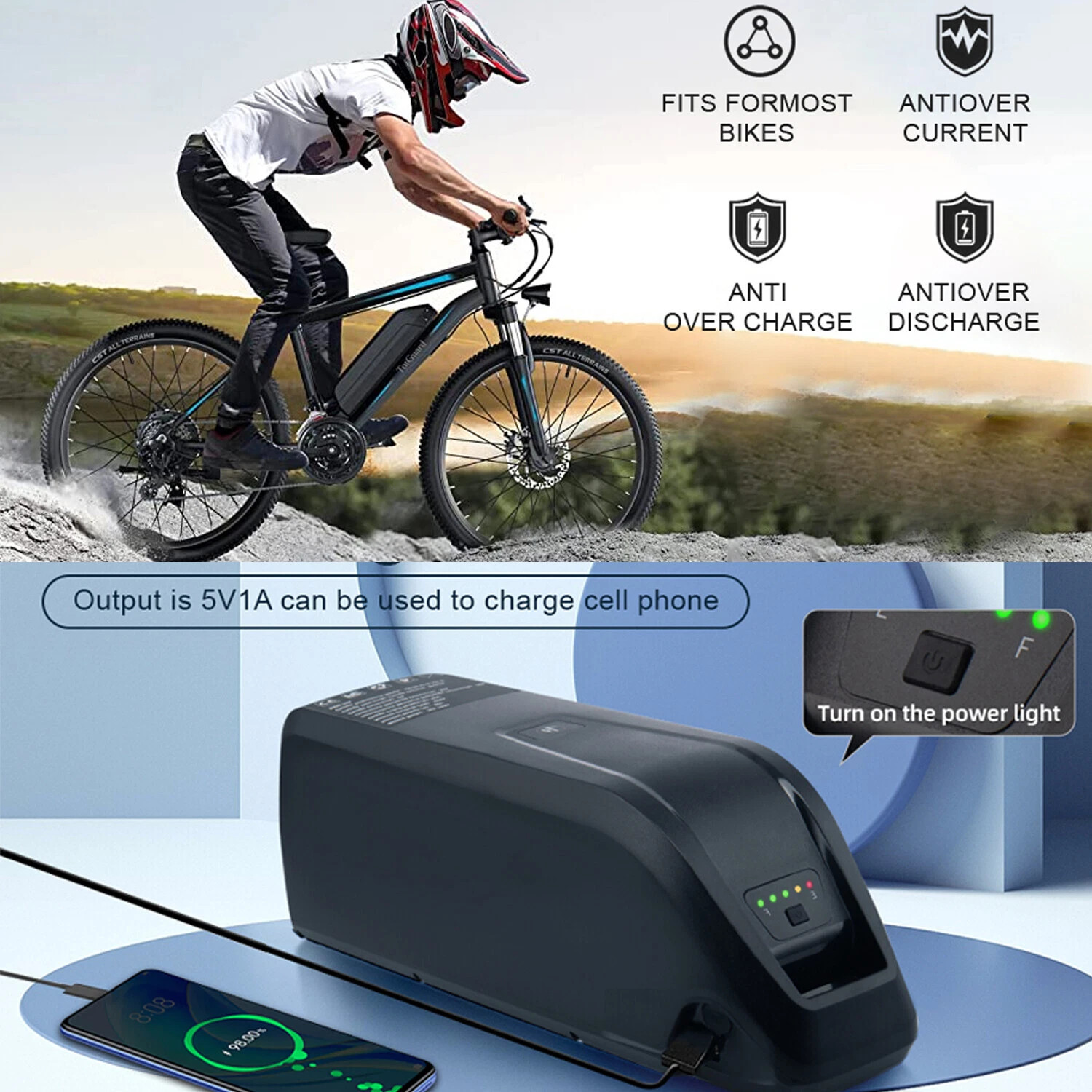 36V 48V 52V Ebike Lithium Battery 20Ah 200W-2000W Electric Bike Key Lockable
