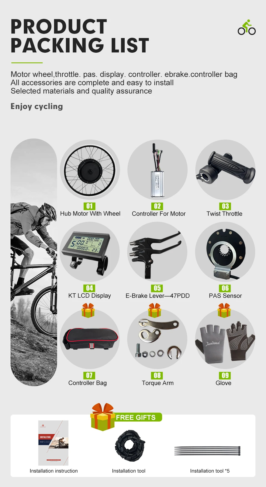 250W 350W 500W 1000W 1500W 2000W MTB Front Rear Hub Motor Ebike Conversion Kit