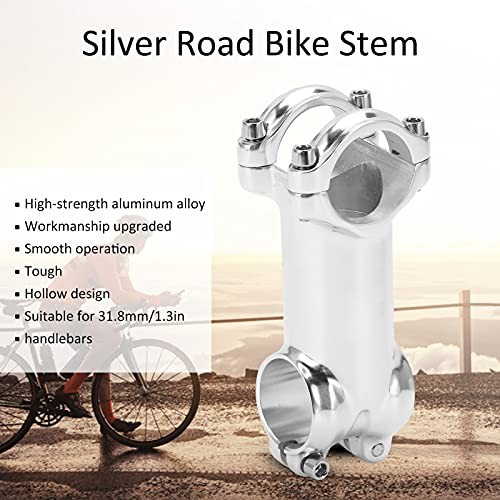 Stem, Silver Road Stem Handlebar Stem for 31.8x80mm for 28.6mm Front Fork