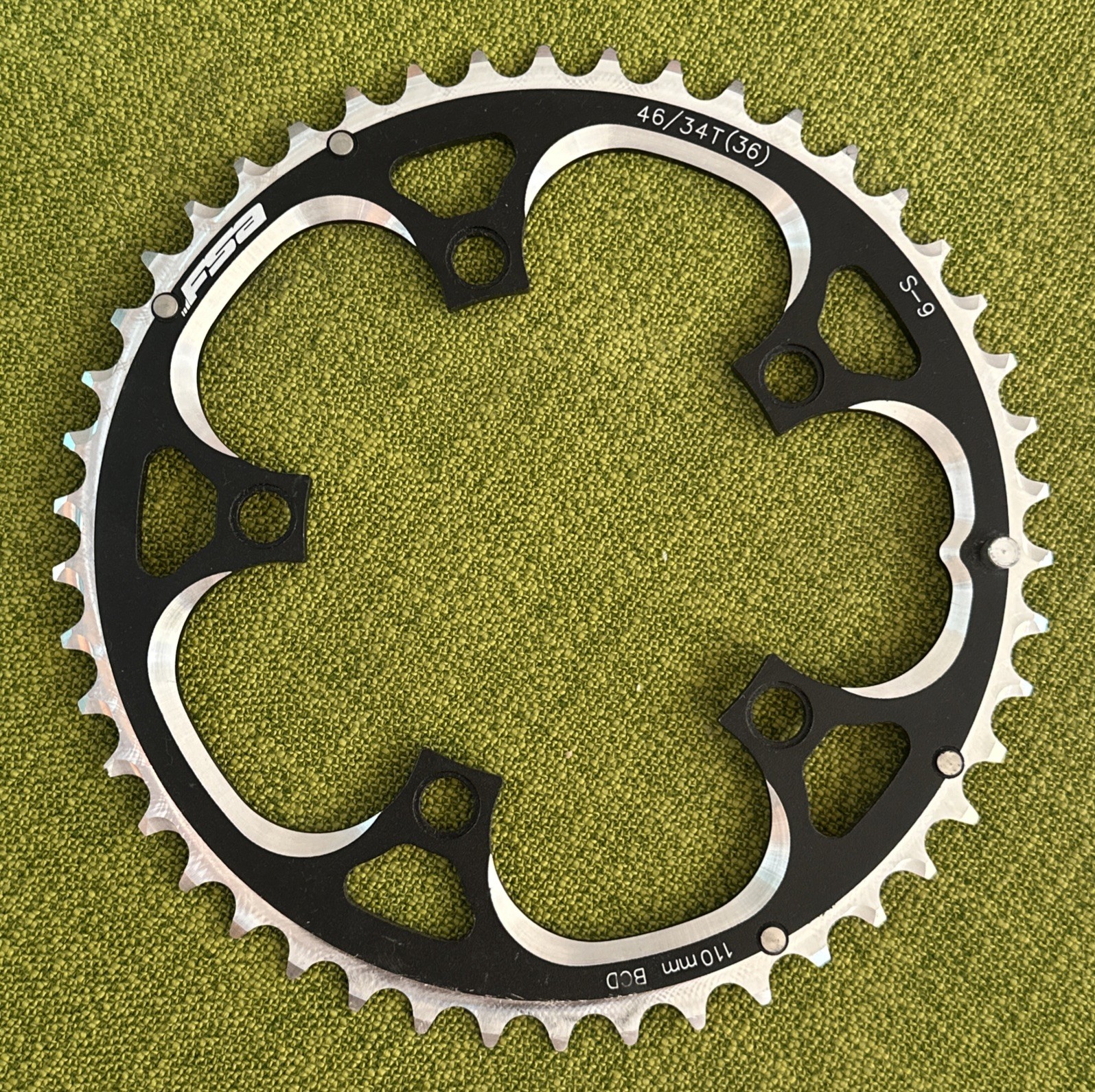 46/34T(36) FULL SPEED AHEAD FSA 110 BCD Black Alloy S-9 Chainring WA020 Unused