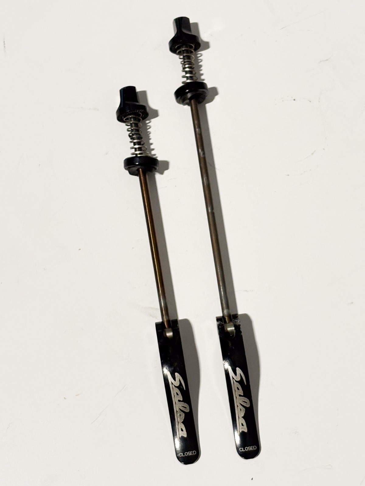 Black Salsa Logo Flip Off Front 100mm Rear 135mm Steel Quick Release Skewer Set