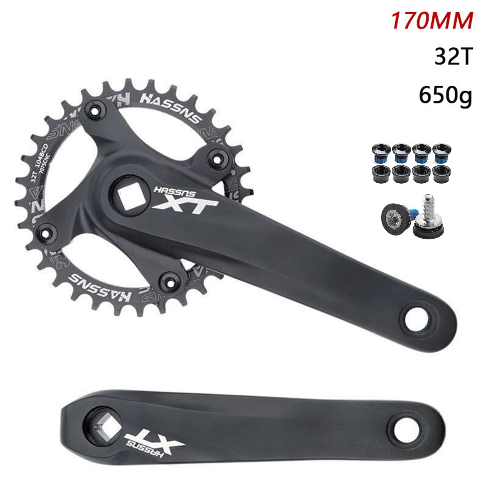 MTB Bike 104BCD Crankset 170mm 32-38T with Round Narrow Wide Single Chainring