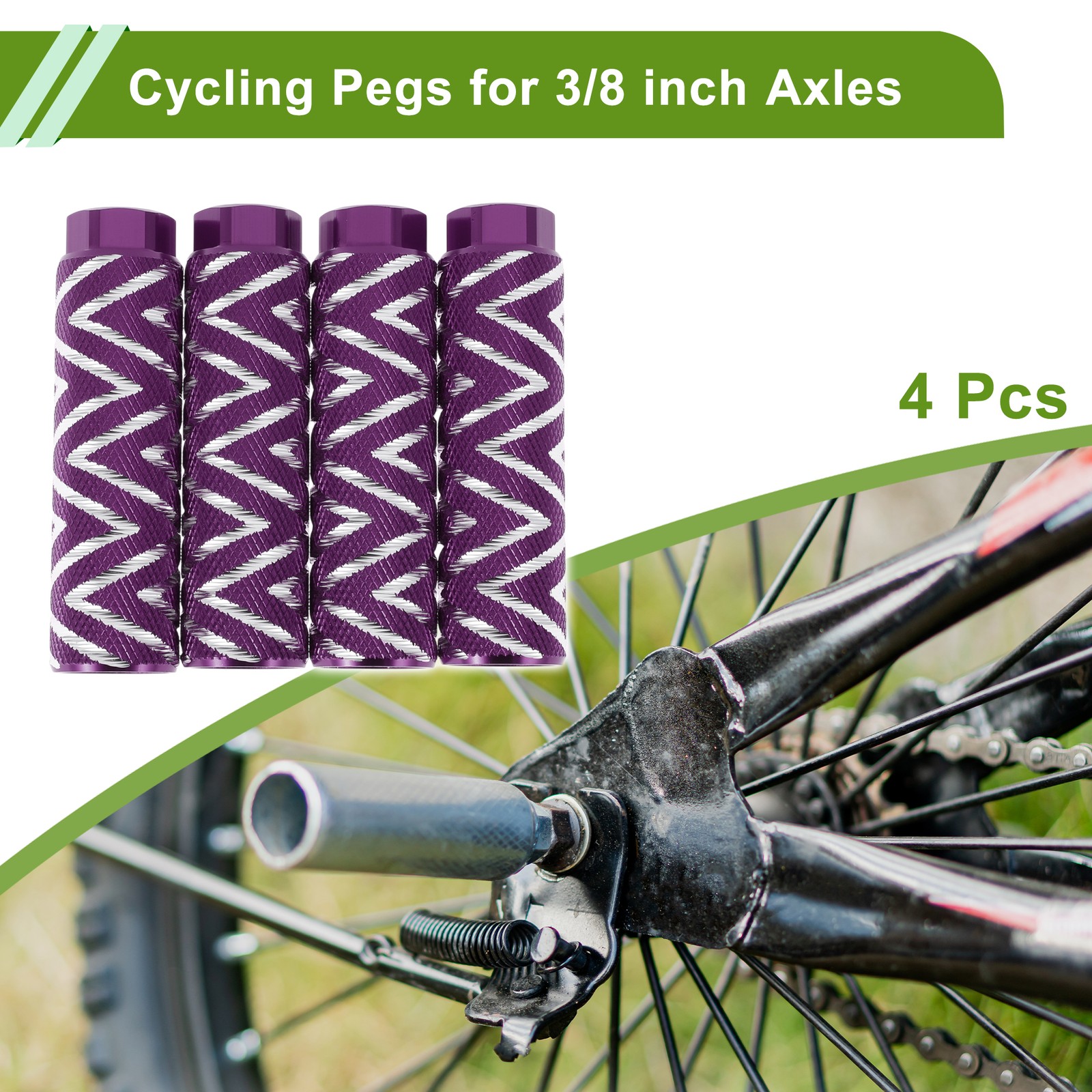 4 Pcs Bike Pegs 100mm Wave Texture Cycling Foot Pegs Purple