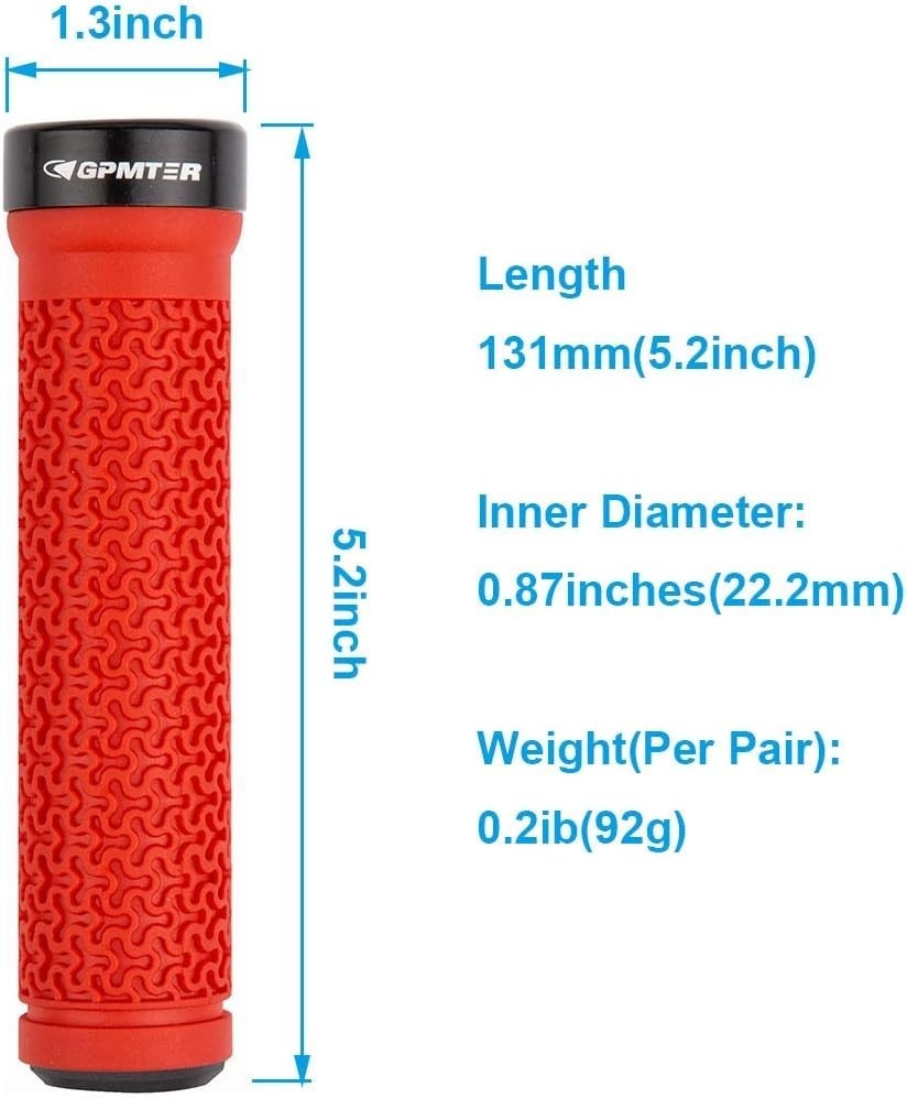 Bike Handlebar Grips, Single Lock, Rubber, Non-Slip, Ergonomic, 131mm