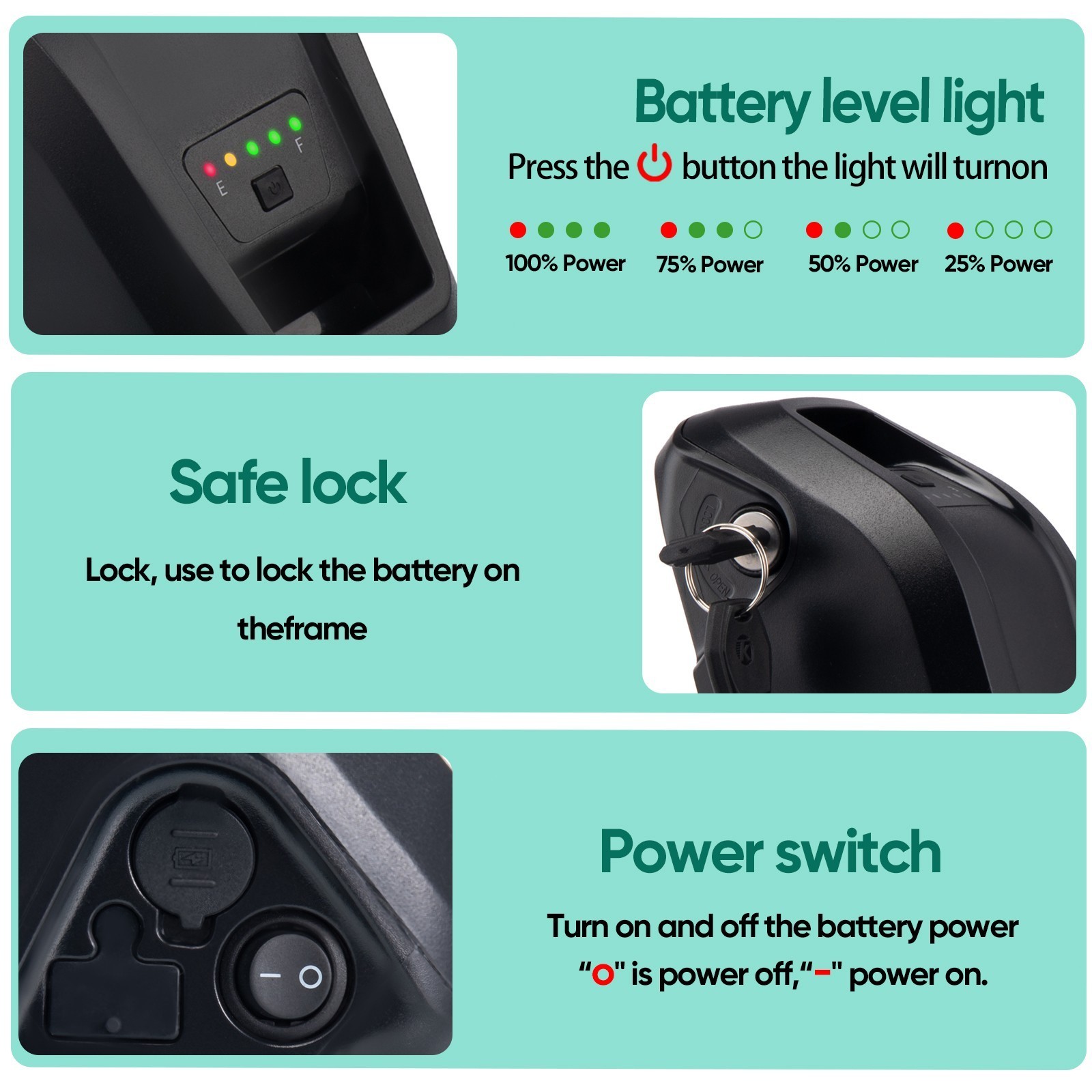5PIN Electric Bicycle 36V/48V/52V li-ion battery w/ USB port BMS for 2000W Motor