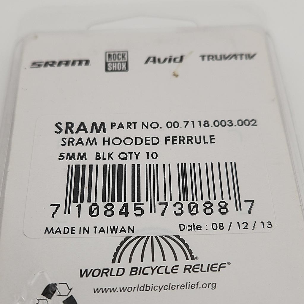 SRAM 5mm Hooded Ferrule for Bicycle Brake Cable – Ten (10) Ferrules OPEN PACKAGE