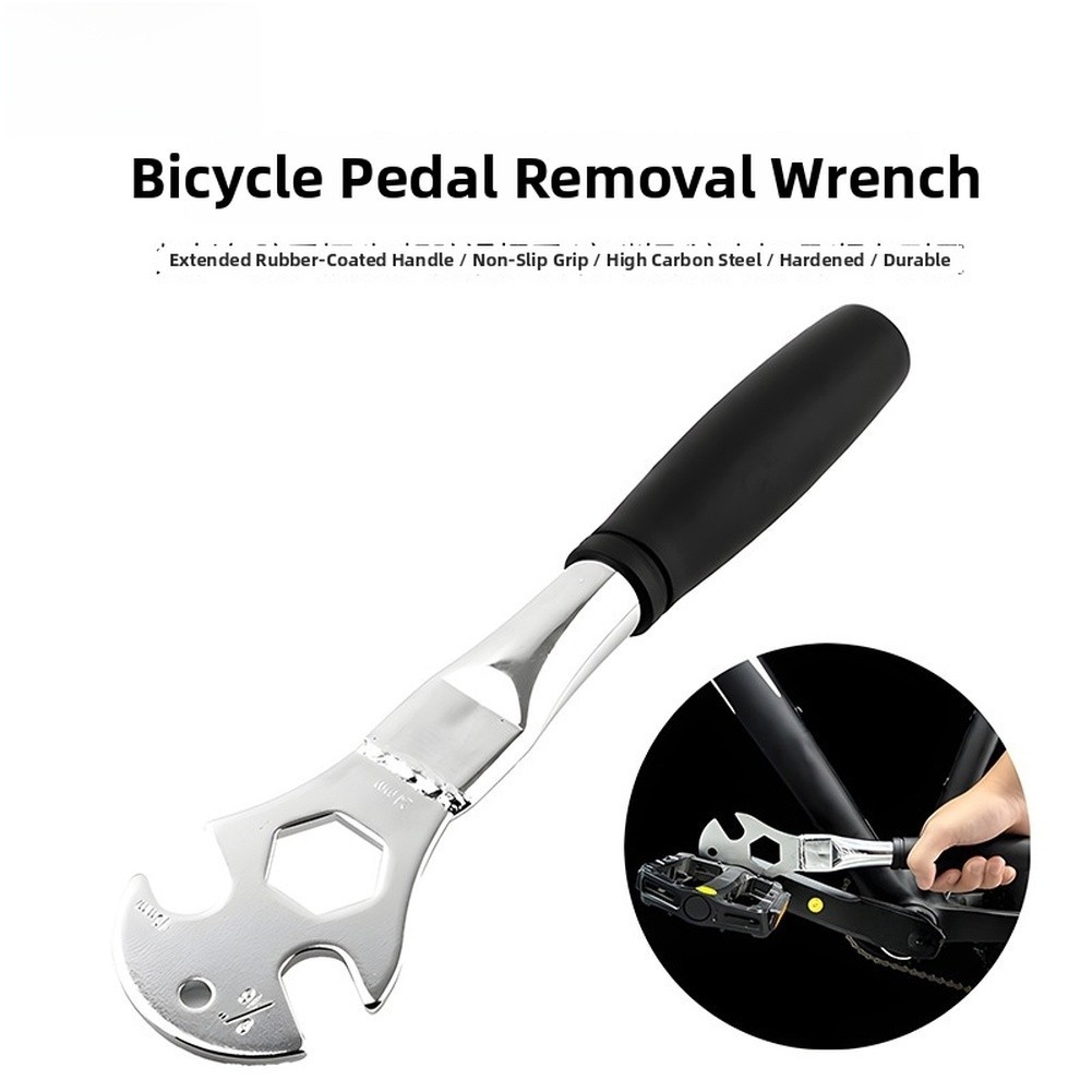 High Carbon Steel Bike Pedal Wrench 15mm 24mm Hex Socket Tool with Rubber Grip