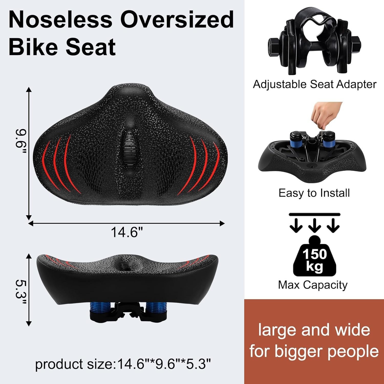 Upgrade Oversize Bike Seat for Men Women, Extra Wide Noseless Bicycle Seat Cushi
