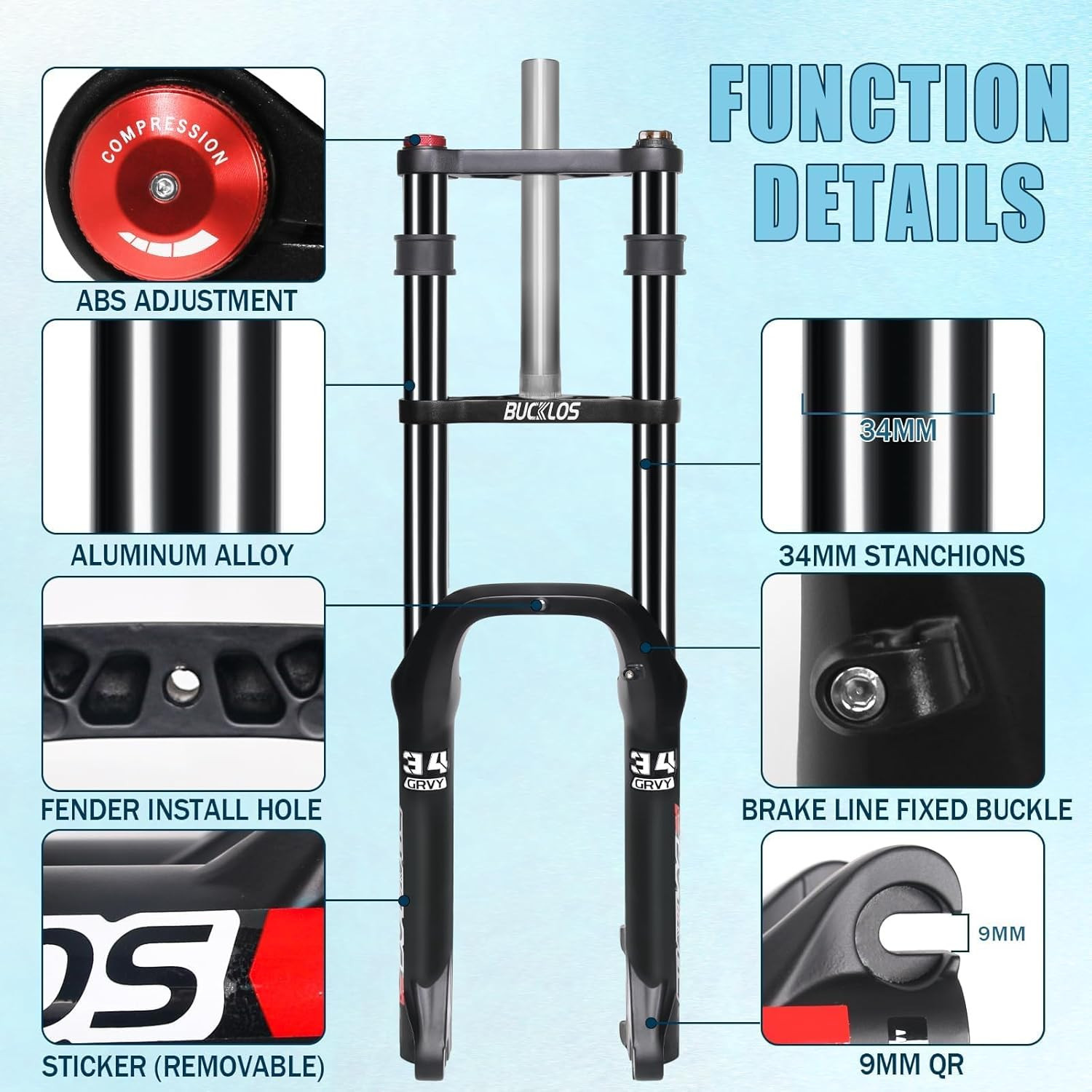 20/26 Inch 4.0 Fat Tire Bike Suspension Fork, 180Mm Travel 135Mm Spacing Hub 9Mm