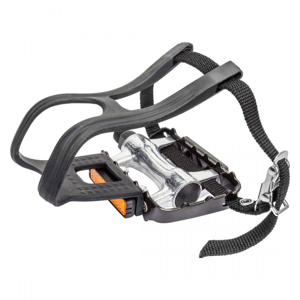 Sunlite Low Profile 9/16″ Aluminum Body Steel Cage Nylon Toe Straps Black/Silver