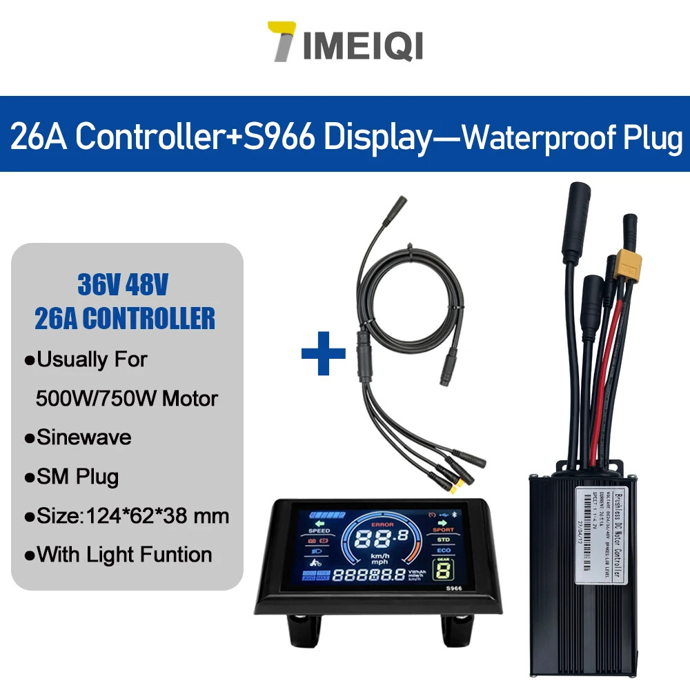 Three-Mode Ebike Sine Wave Controller 36V 48V 17-40A with LCD S866 S966 Display