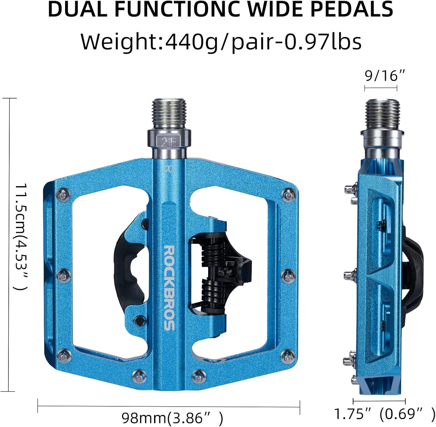 ROCKBROS MTB Clipless Pedals,Single Sided Clip 9/16-Inch Pedals with SPD Cleats