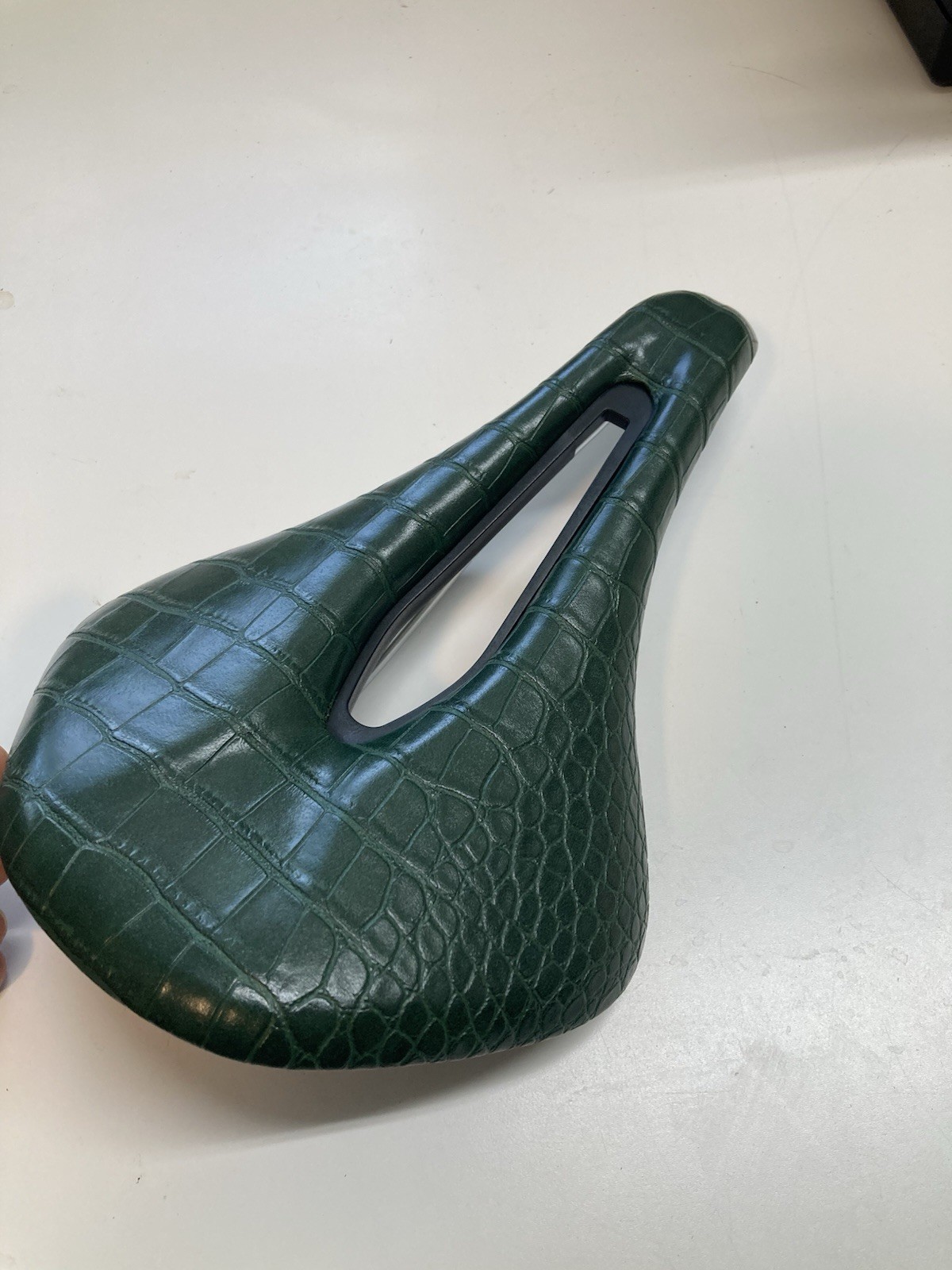 Green leather saddle 160mm x 250mm road gravel mountain bike seat short power