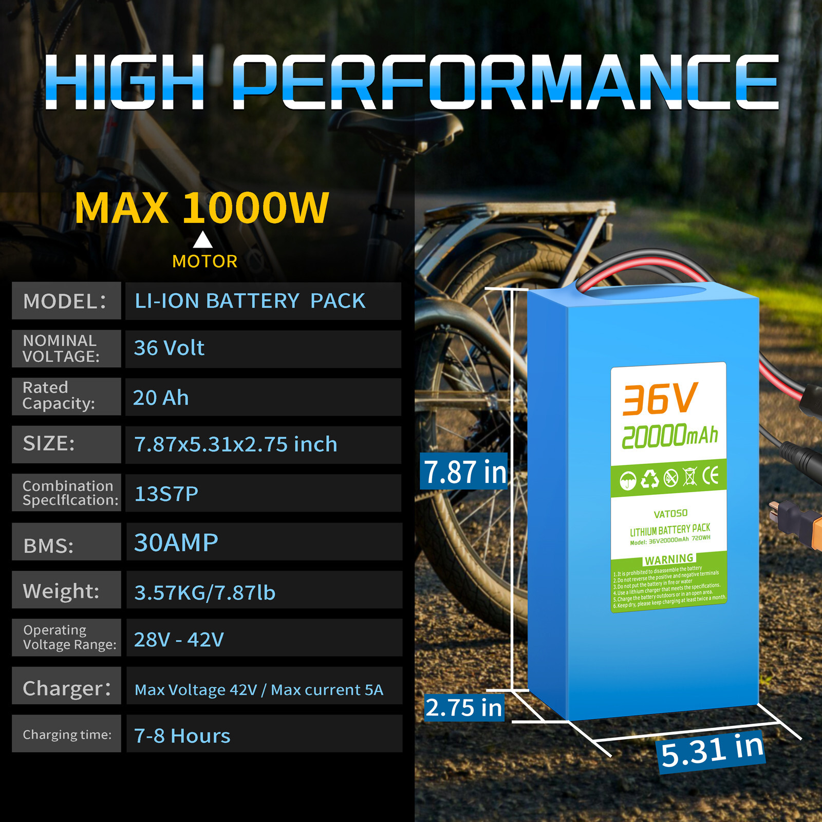 36V20AH Replacement Lithium Battery for 200W-800W Ebike Electric Bicycle