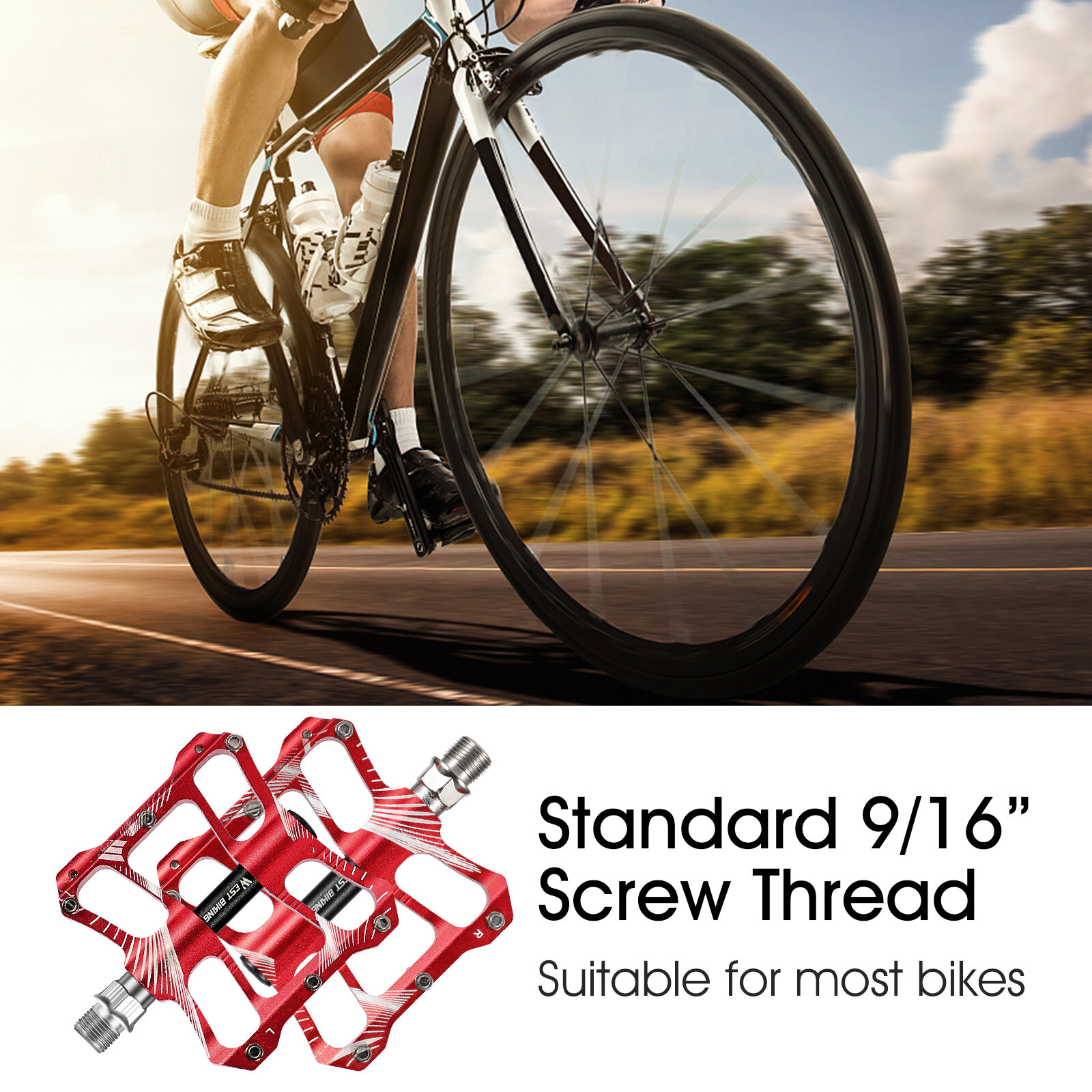 WEST BIKING 2 Sealed Bearings Bicycle Pedals Aluminum Alloy Bike Flat Pedals Red