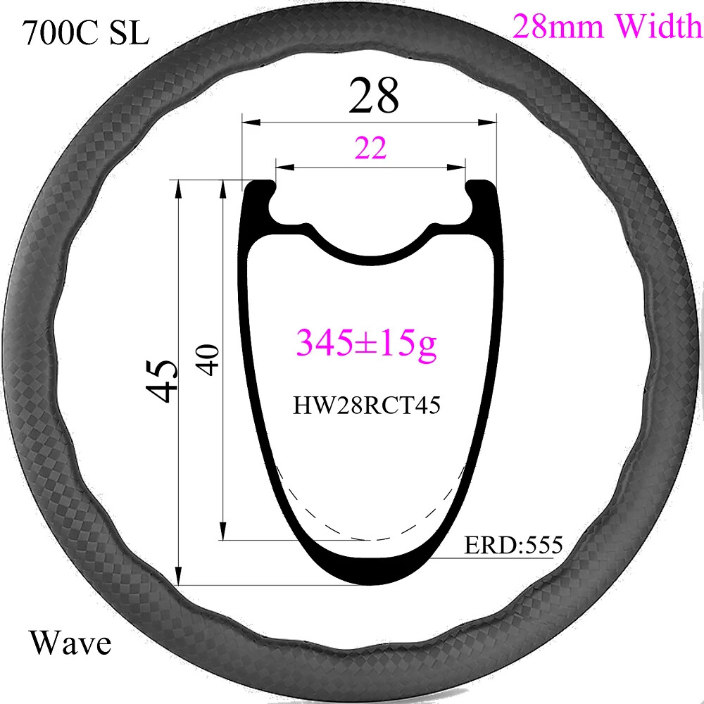Superlight 700C Carbon Gravel Road Bike Wave Rim Tubeless 35/40/45/50/65mm Depth