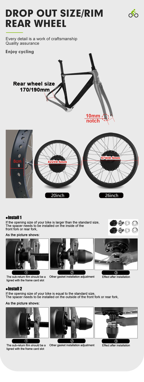 48V 1500W Snow E-bike Fat Brushless Gearless 20 24 26inch Rear Rotate Hub Motor