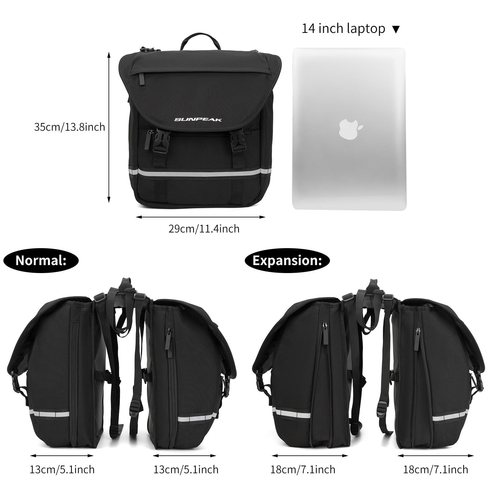 Sunpeak Bike Bag Accessories Panniers for Bicycle Rear Rack Bag 36L Waterproo…