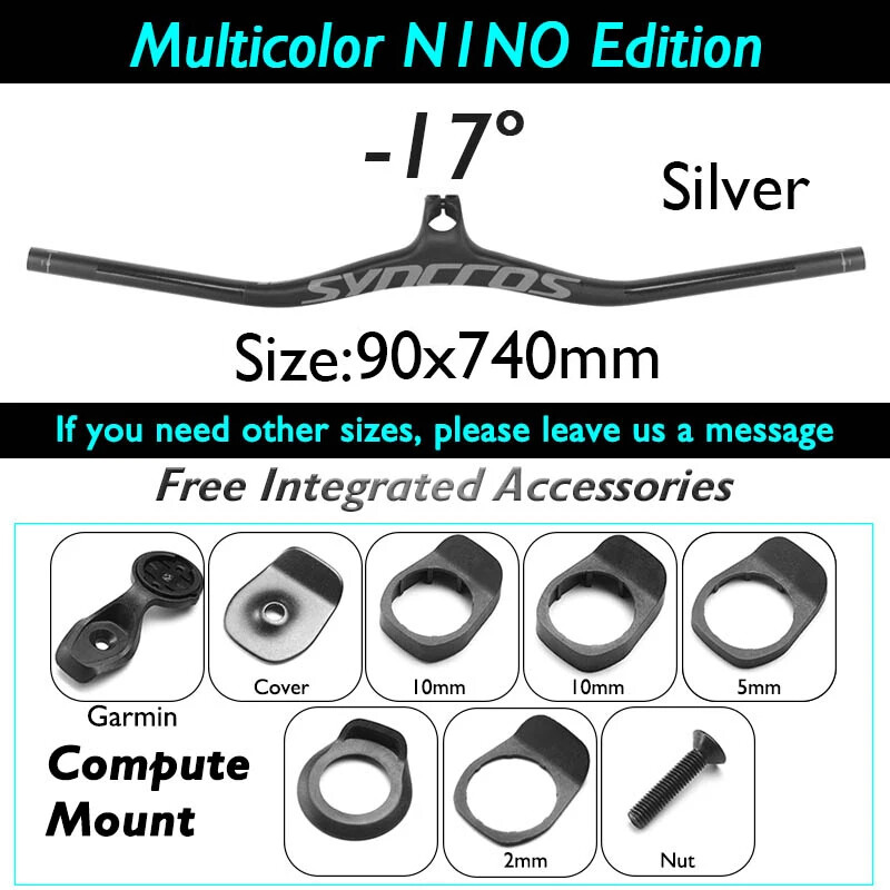 90*740mm Carbon Fiber Mountain Bike Integrated Handlebar -8/-17/ -25 Degree