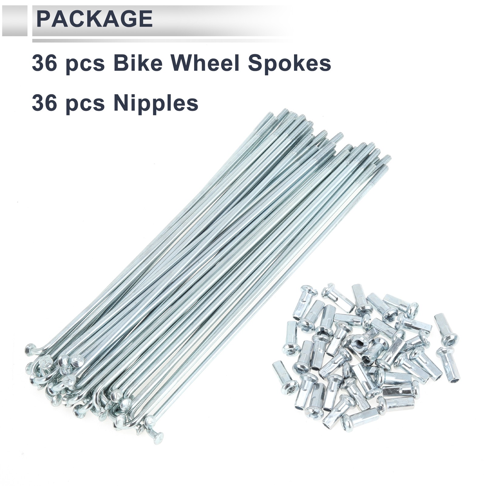 1 Set 12G 141mm Length Bicycle Spokes Nipple Carbon Steel Galvanized Silver Tone