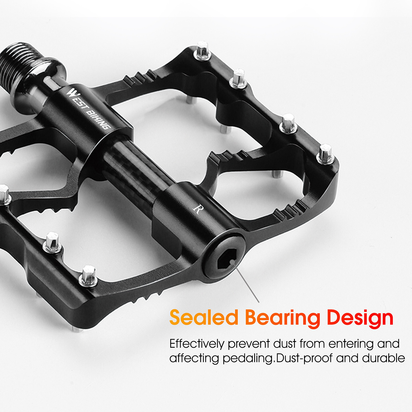 WEST BIKING Bicycle Pedals Carbon Fiber Axle 3 Bearing Bike Pedals 9/16in Silver