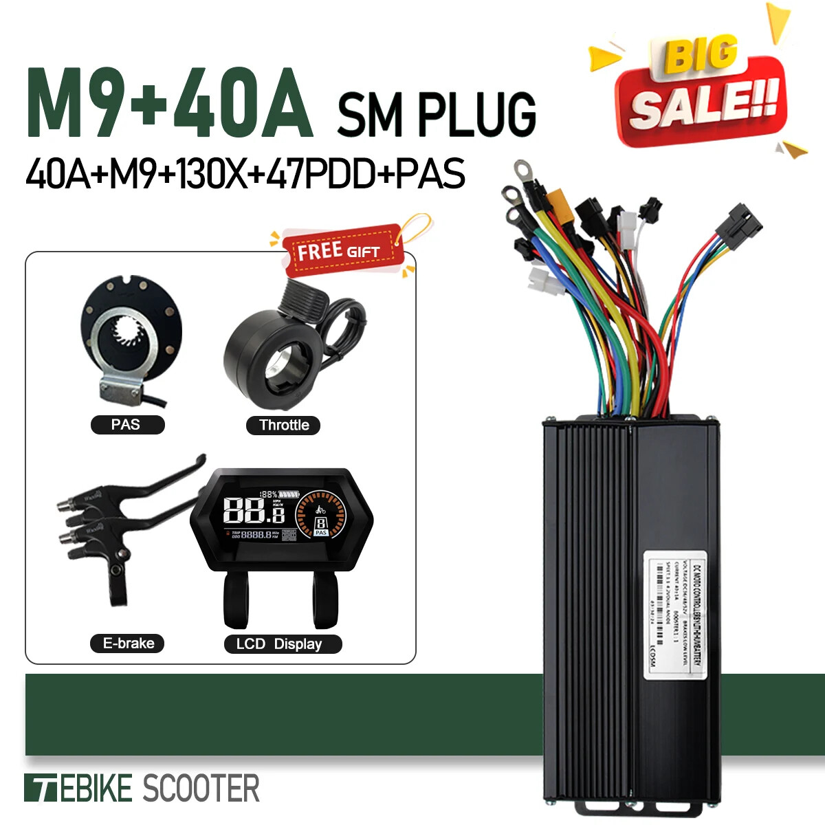 3 Mode E-bike Sinewave Controller 17A 26A 30A 40A with M5 M9 Display 250W-2000W