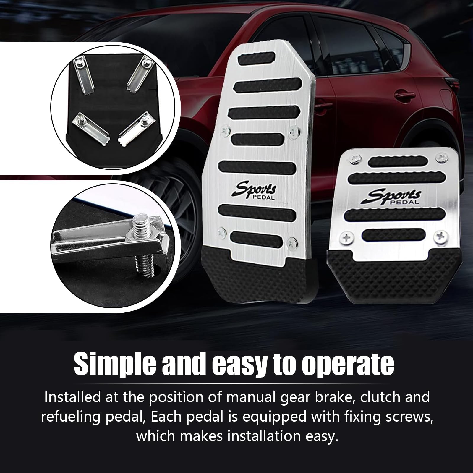 3-Pack Aluminum Alloy Non-Slip Car Pedal Covers, Anti-Rubbing Brake & Silver