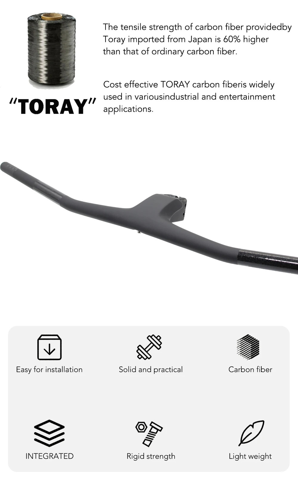 Carbon Flat T-Bar MTB Integrated Cockpit -20 Degree External Cable 720-780mm