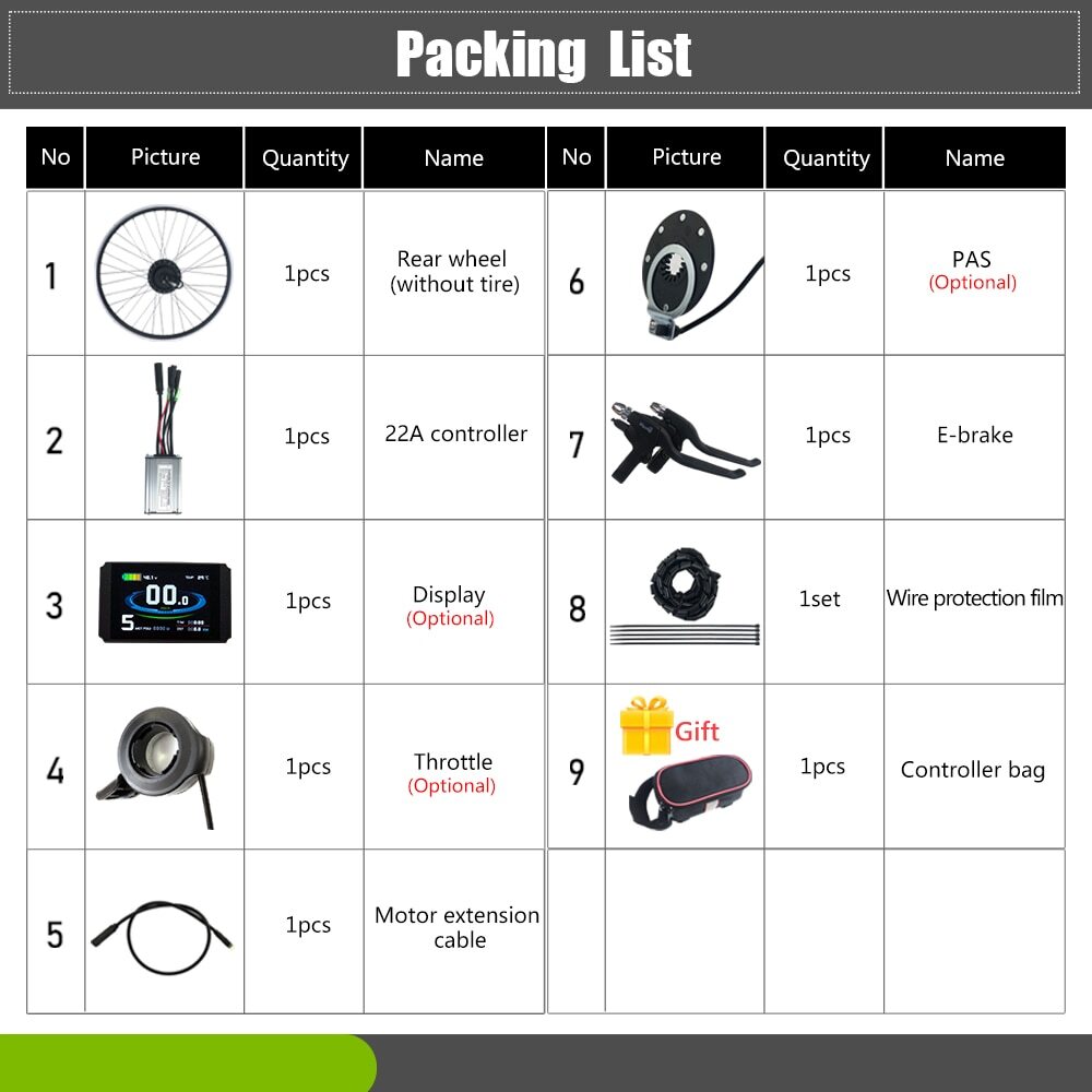 36V 48V 500W Rear Cassette Hub Motor Conversion Kit with Controller Display PAS