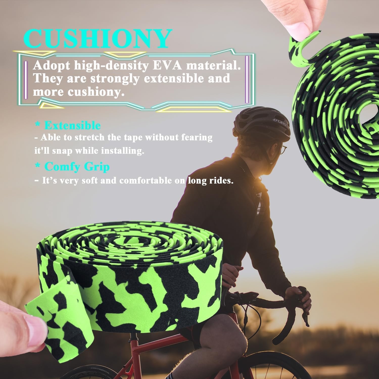 2PCS Black & Green Camouflage EVA Handlebar Tape – Water-Resistant Grip Upgrade
