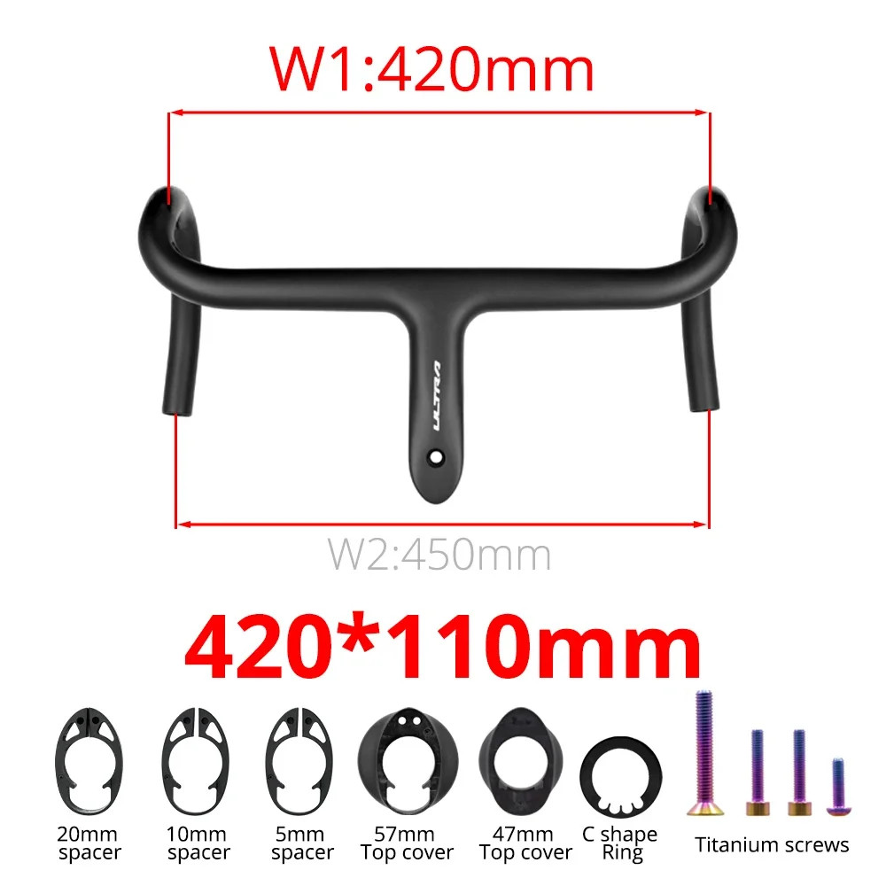 Road Bicycle Carbon Internal Cable Integrated Handlebar 360-380mm With Mount