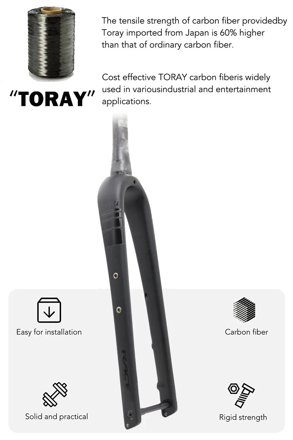 Carbon Gravel Bike Front Fork 700C Straight Tapered Tube Half Internal Cable