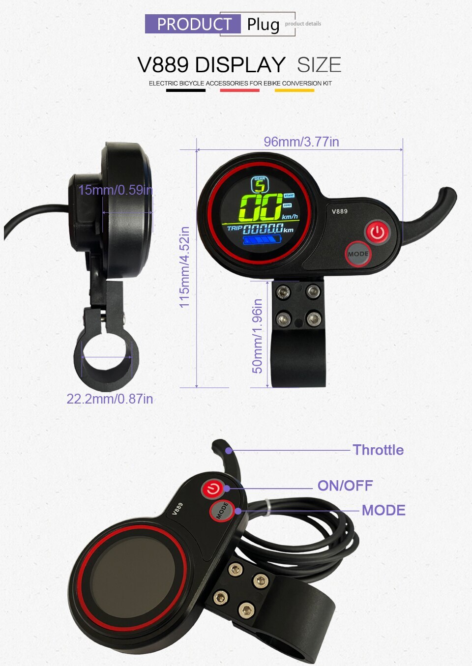 E-bike Controller 26A 500W 750W Sinewave Controller Display Panel 24V 36V 48V