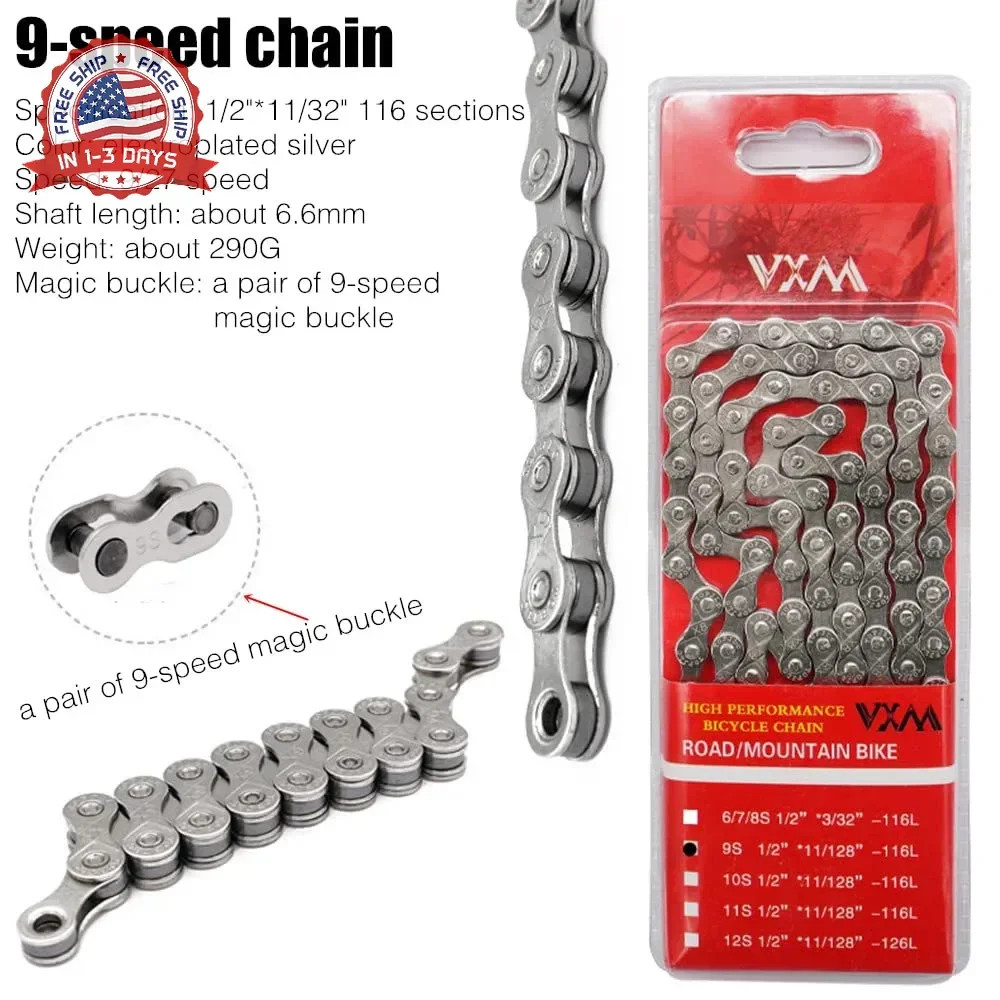 Bike Chain 1/2″ x 11/128″ 116 Links 9 Speed Bicycle Chain,Bike Chains MTN BTX MT