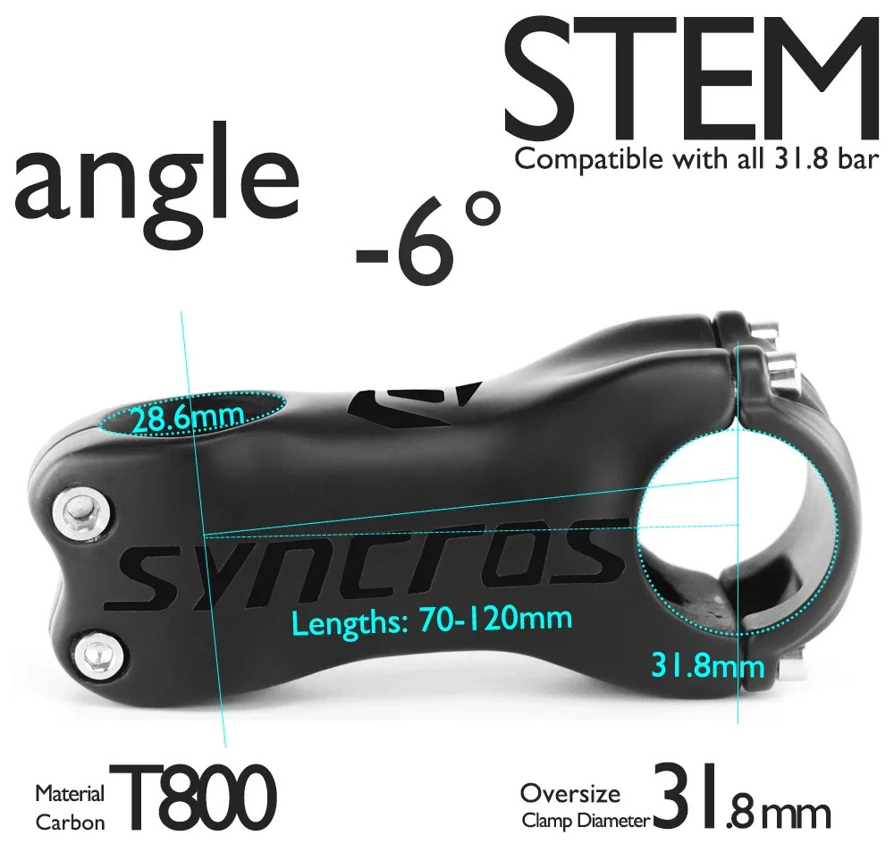 Full Carbon Stem Mountain/Road Bike Stem Parts Angle 6/17 Degree 60-120mm Stem