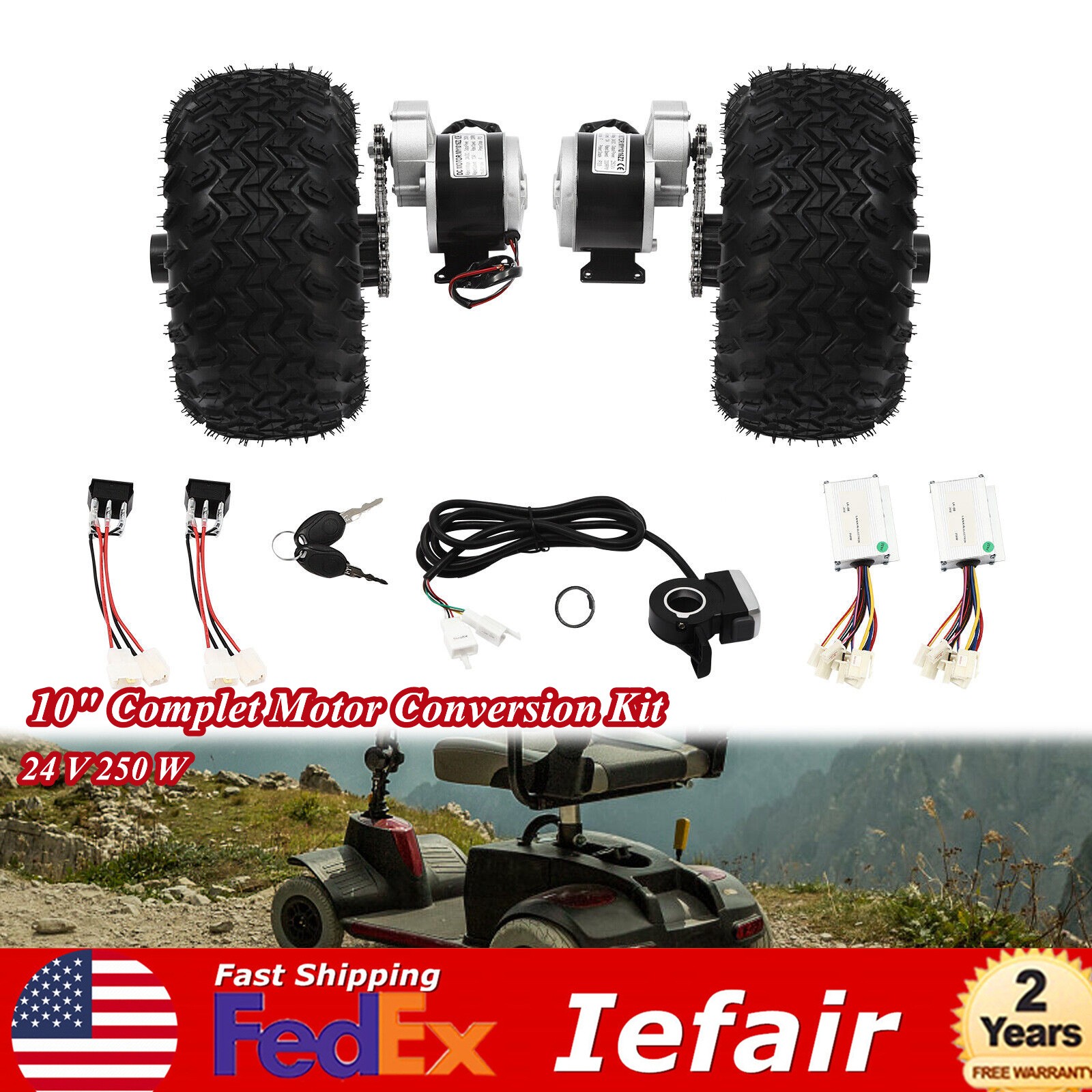 10″ Complet Motor Conversion Kit 24V 250W Double Wheel for Electric Cart Scooter