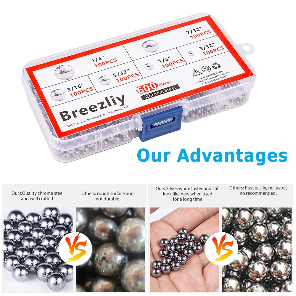 Breezliy 600 Piece 6 Sizes Assorted Loose 600PCS 6 chrome steel Ball