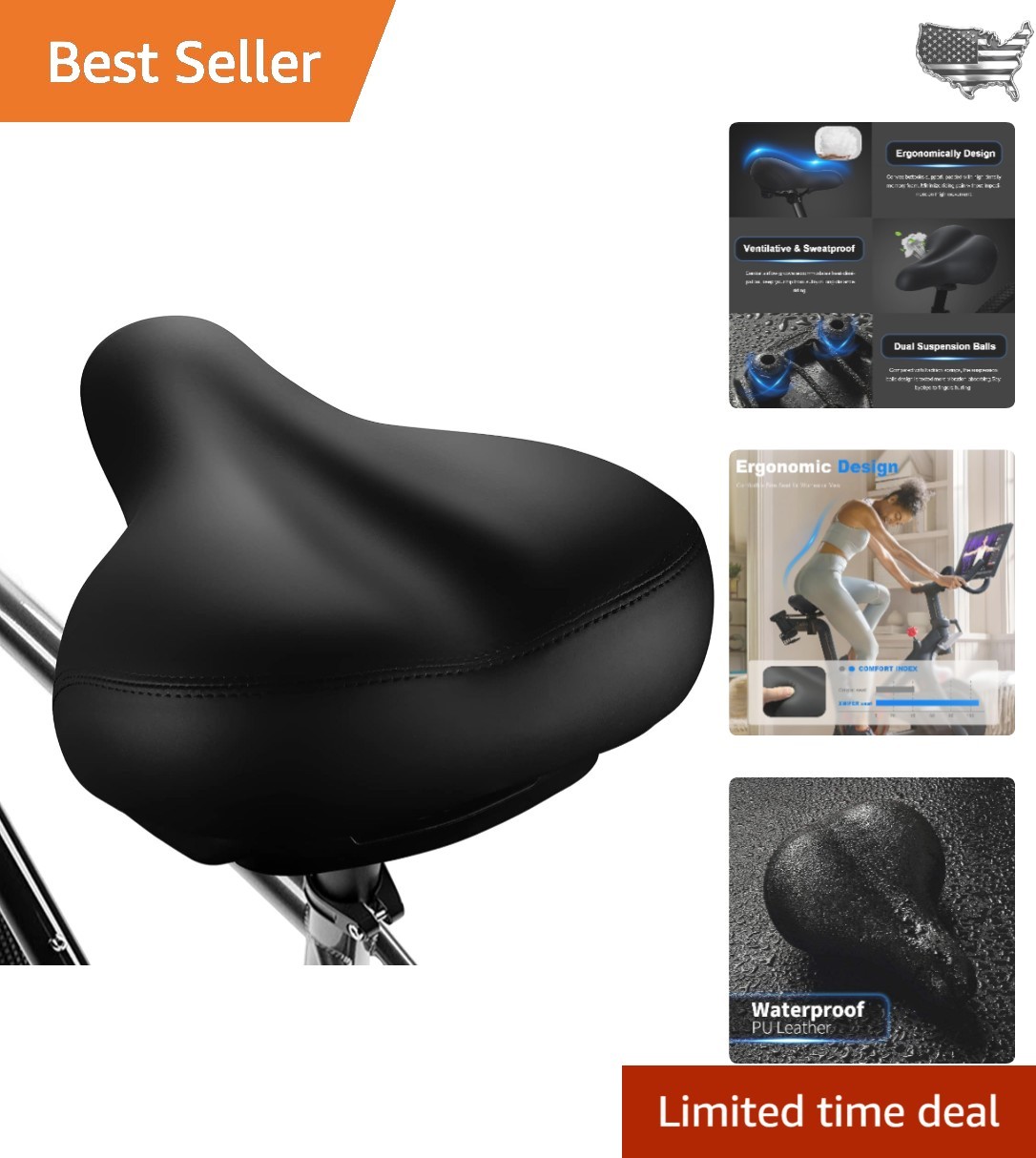 High-Density Memory Foam Bike Seat – Waterproof Faux Leather for Prostate Relief