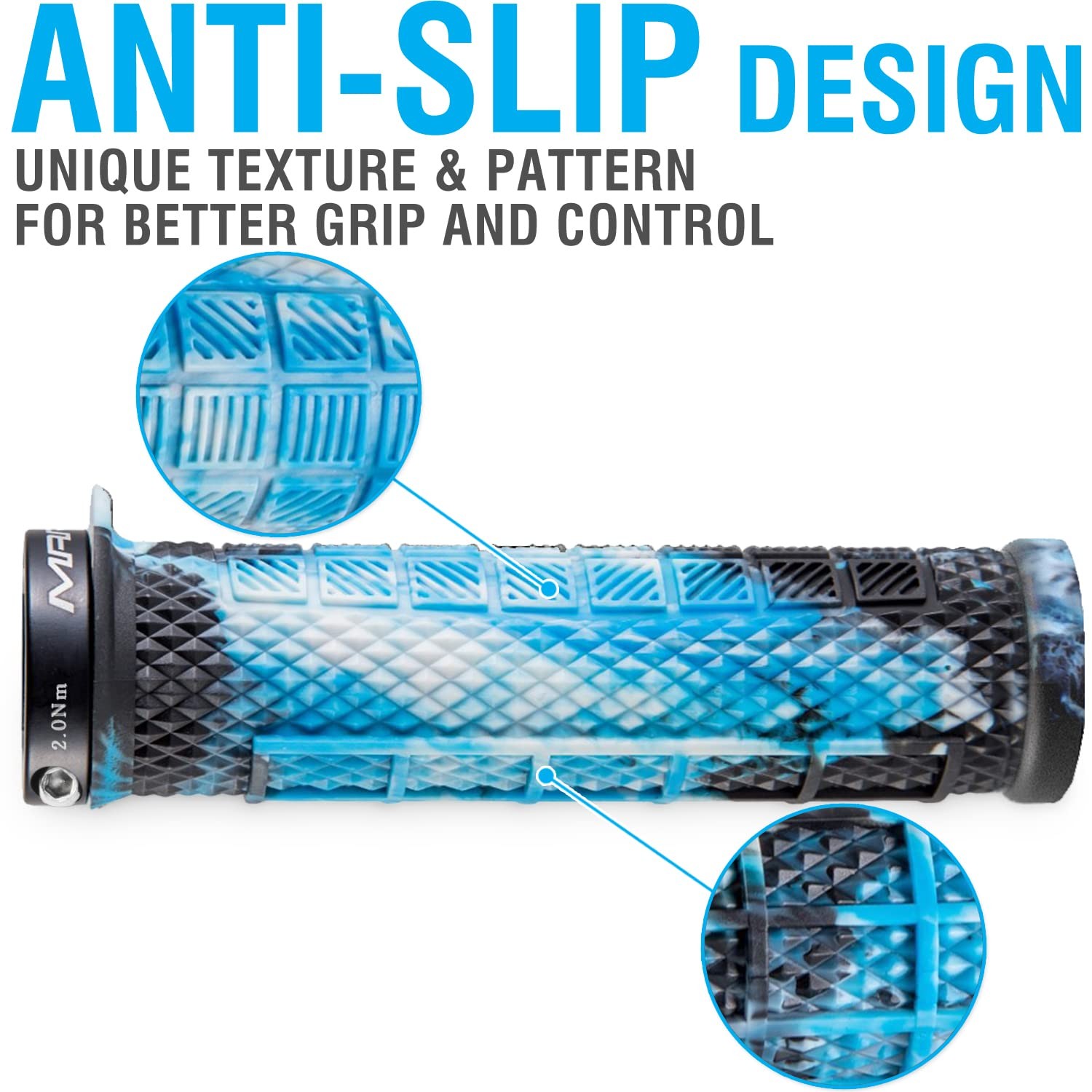 Glacier Blue Mountain Bike Grips Single Lock On Collar Handlebar MTB Accessories
