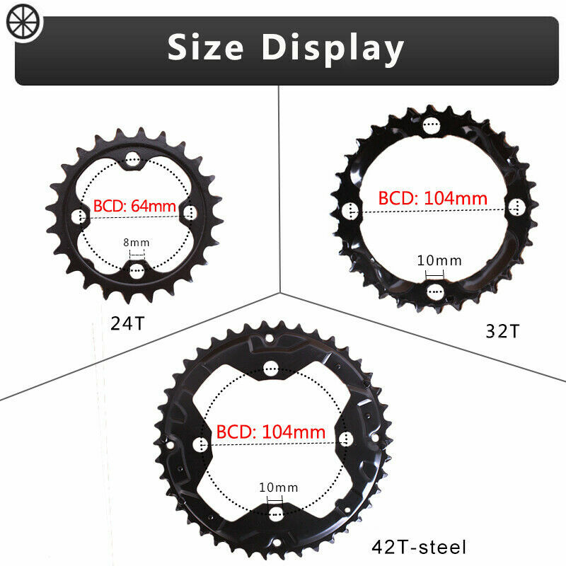Bucklos 64/104BCD Bike Chainrings 22-44t Double/Triple MTB Chain Ring Sprockets