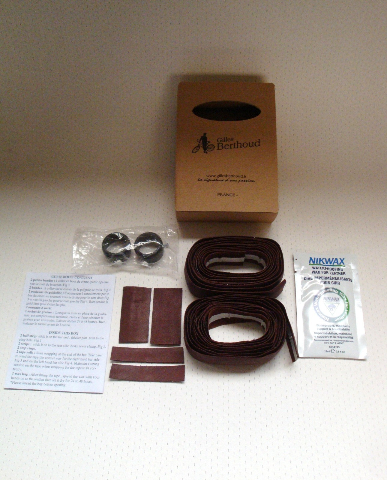 NEW IN BOX GILLES BERTHOUD BROWN LEATHER CALF HANDLEBAR TAPE MADE IN FRANCE