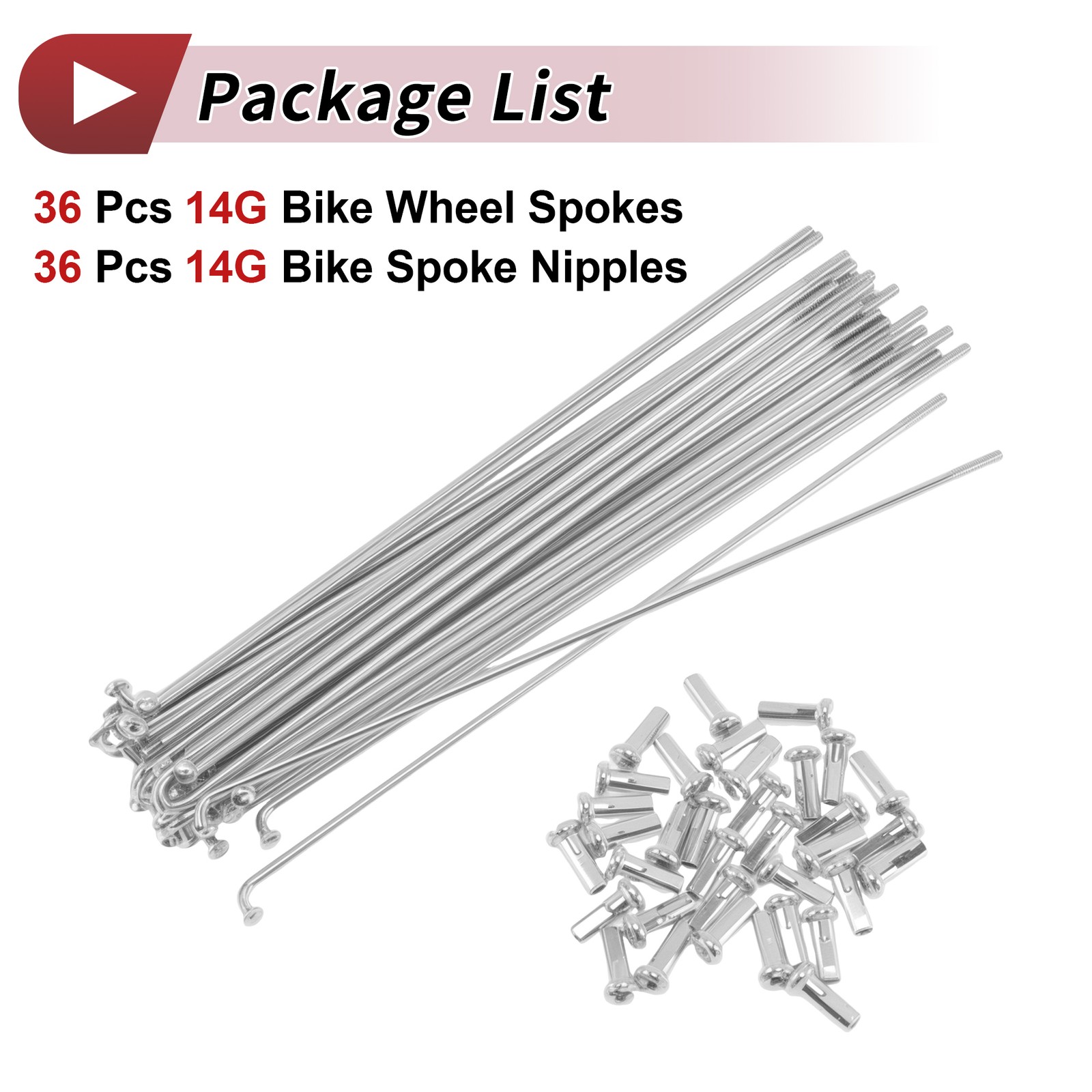 14G J Bend Bicycle Spokes 146mm Bike Wheel Spokes with Nipple Silver Tone 36 Set